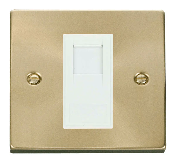 Satin Brass RJ45 Cat 6 Socket - White Trim