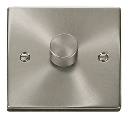 Satin Chrome 1 Gang 2 Way LED 100W Trailing Edge Dimmer Light Switch