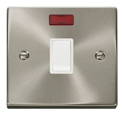 Satin Chrome 1 Gang 20A DP Switch With Neon - White Trim