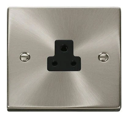 Satin Chrome 1 Gang 2A Round Pin Socket - Black Trim