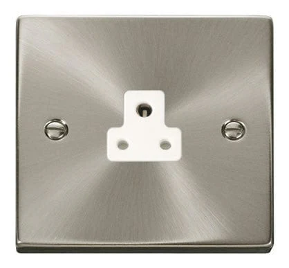 Satin Chrome 1 Gang 2A Round Pin Socket - White Trim