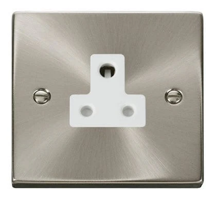Satin Chrome 1 Gang 5A Round Pin Socket - White Trim