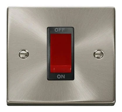 Satin Chrome 1 Gang Size 45A Switch - Black Trim