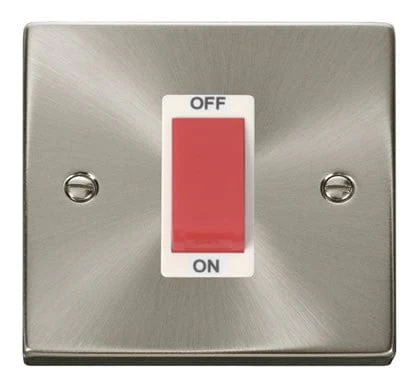 Satin Chrome 1 Gang Size 45A Switch - White Trim