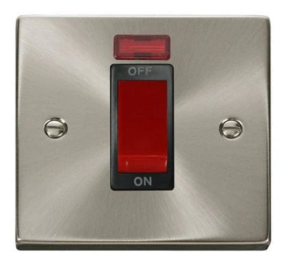 Satin Chrome 1 Gang Size 45A Switch With Neon - Black Trim