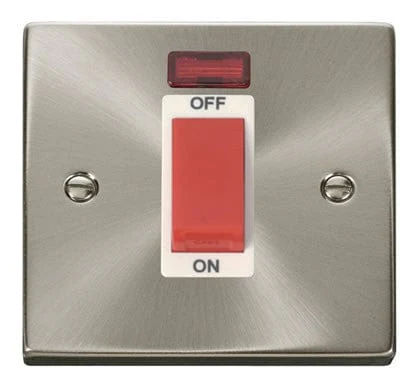 Satin Chrome 1 Gang Size 45A Switch With Neon - White Trim