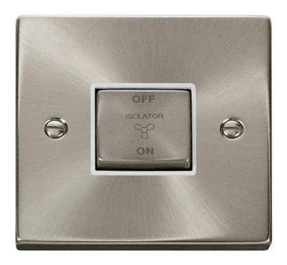 Satin Chrome 10A 1 Gang Ingot 3 Pole Fan Isolation Switch - White Trim