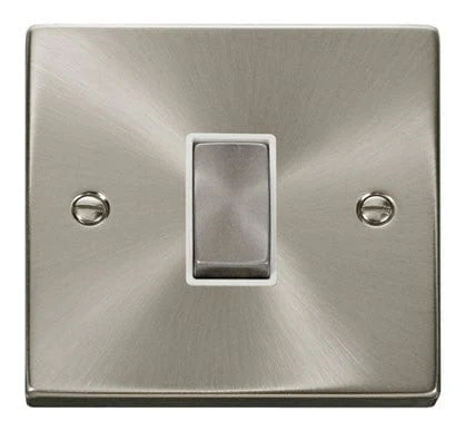 Satin Chrome 10A 1 Gang Intermediate Ingot Light Switch - White Trim