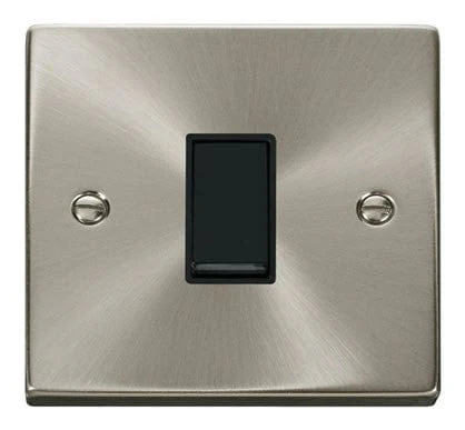 Satin Chrome 10A 1 Gang Intermediate Light Switch - Black Trim
