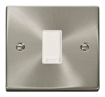 Satin Chrome 10A 1 Gang Intermediate Light Switch - White Trim