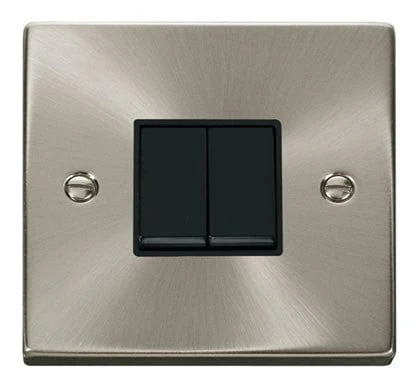 Satin Chrome 10A 2 Gang 2 Way Light Switch - Black Trim