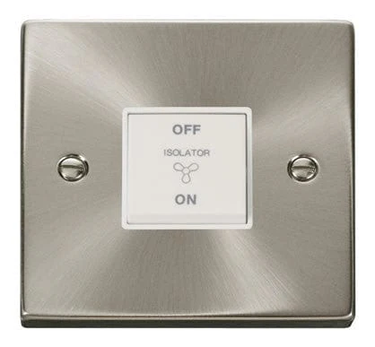 Satin Chrome 10A 3 Pole Fan Isolation Switch - White Trim