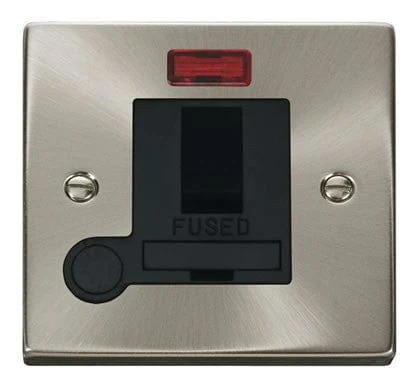 Satin Chrome 13A Fused Connection Unit Switched With Neon With Flex - Black Trim