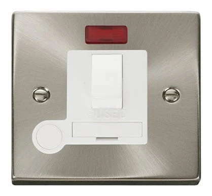 Satin Chrome 13A Fused Connection Unit Switched With Neon With Flex - White Trim