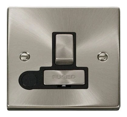 Satin Chrome 13A Fused Ingot Connection Unit Switched With Flex - Black Trim