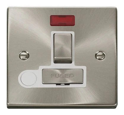 Satin Chrome 13A Fused Ingot Connection Unit Switched With Neon With Flex - White Trim