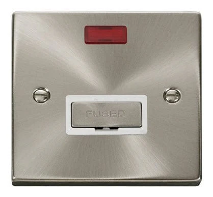 Satin Chrome 13A Fused Ingot Connection Unit With Neon - White Trim