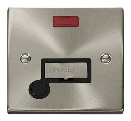 Satin Chrome 13A Fused Ingot Connection Unit With Neon With Flex - Black Trim