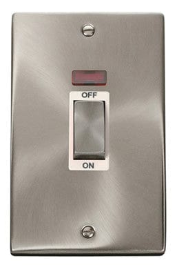 Satin Chrome 2 Gang Ingot Size 45A Switch With Neon - White Trim