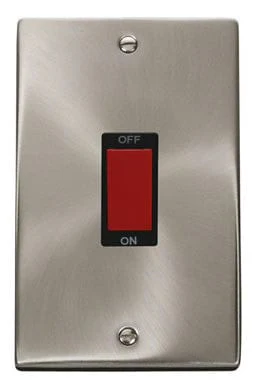 Satin Chrome 2 Gang Size 45A Switch - Black Trim
