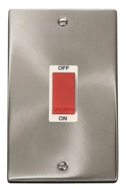 Satin Chrome 2 Gang Size 45A Switch - White Trim