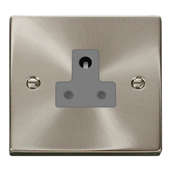 Satin Chrome 1 Gang 5A Round Pin Socket - Grey Trim