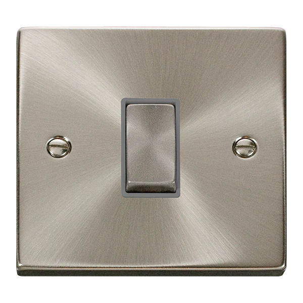 Satin Chrome 10A 1 Gang 2 Way Ingot Light Switch - Grey Trim