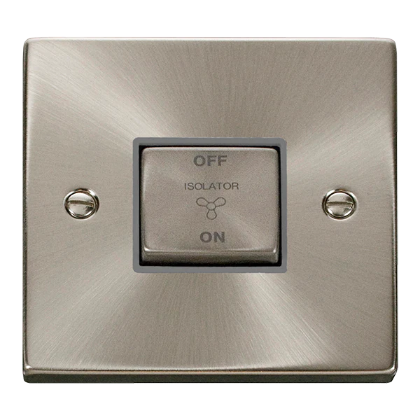 Satin Chrome 10A 1 Gang Ingot 3 Pole Fan Isolation Switch - Grey Trim