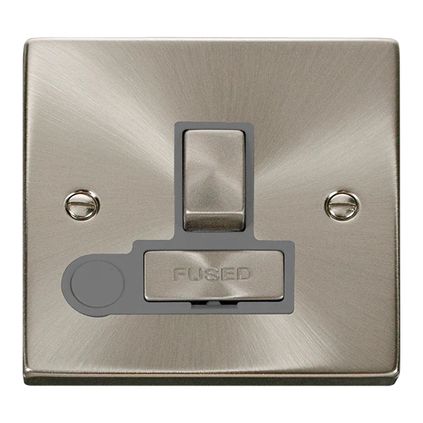 Satin Chrome 13A Fused Ingot Connection Unit Switched With Flex - Grey Trim