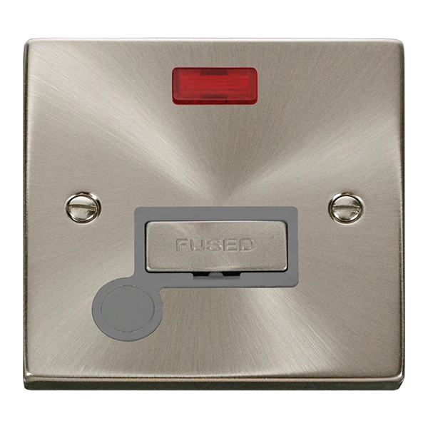 Satin Chrome 13A Fused Ingot Connection Unit With Neon With Flex - Grey Trim
