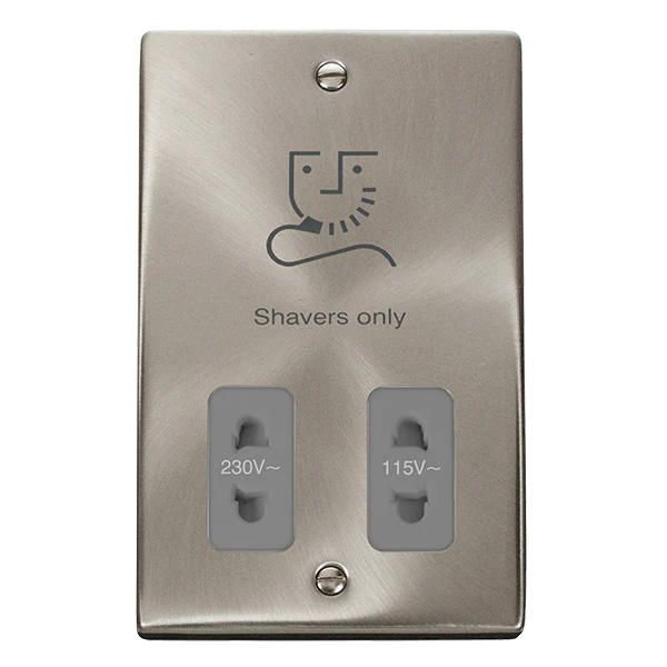Satin Chrome Shaver Socket 115v/230v - Grey Trim