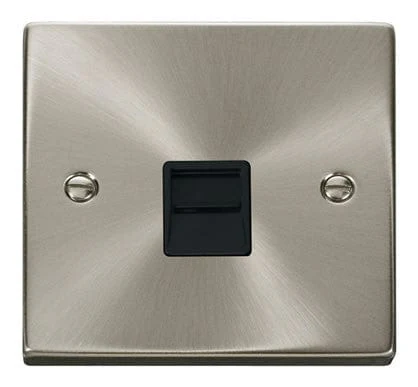 Satin Chrome Master Telephone Single Socket - Black Trim