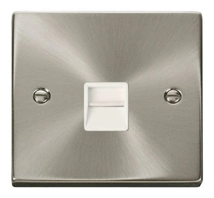 Satin Chrome Secondary Telephone Single Socket - White Trim