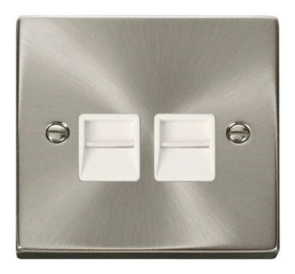 Satin Chrome Secondary Telephone Twin Socket - White Trim