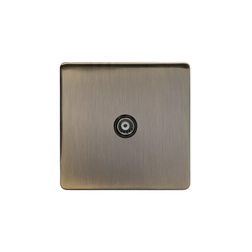 Screwless Antique Brass 1 Gang Co Axial TV and Satelite Plug Socket