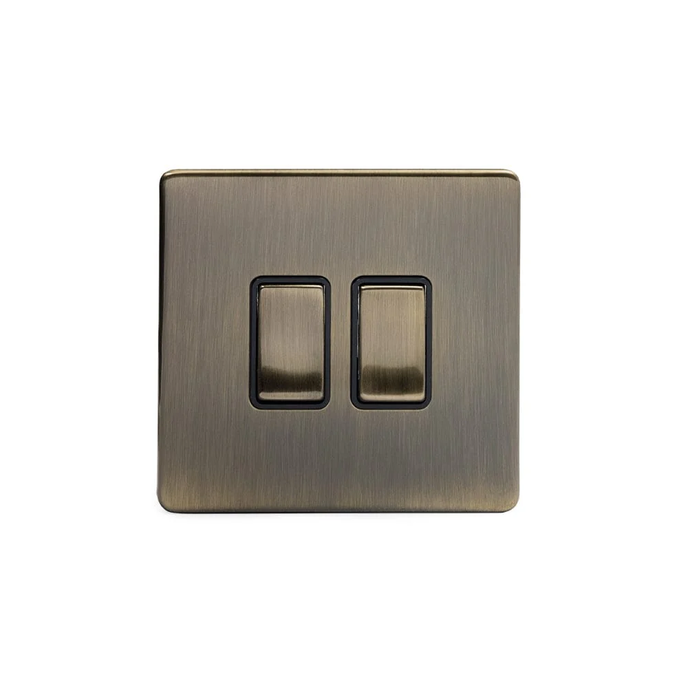 Screwless Antique Brass 10A 2 Gang 2 Way Light Switch