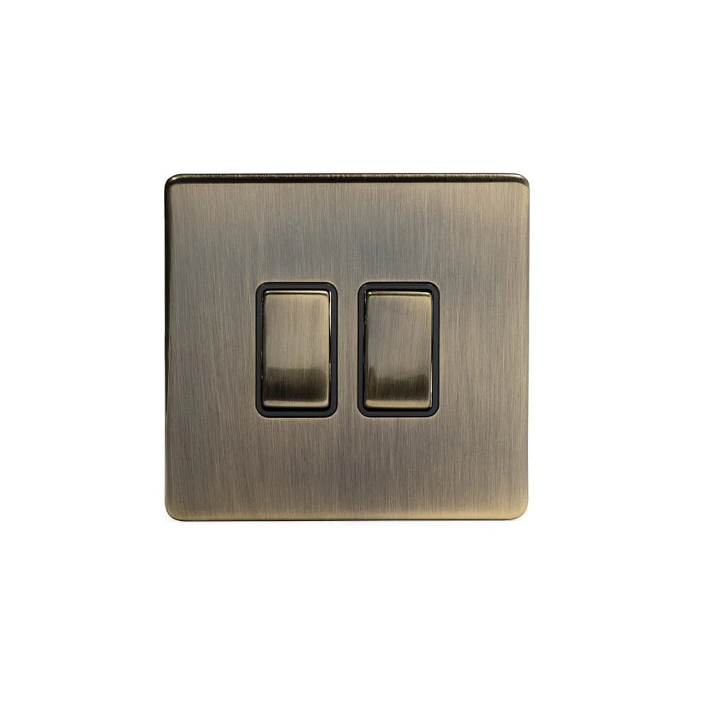 Screwless Antique Brass 10A 2 Gang Intermediate Light Switch