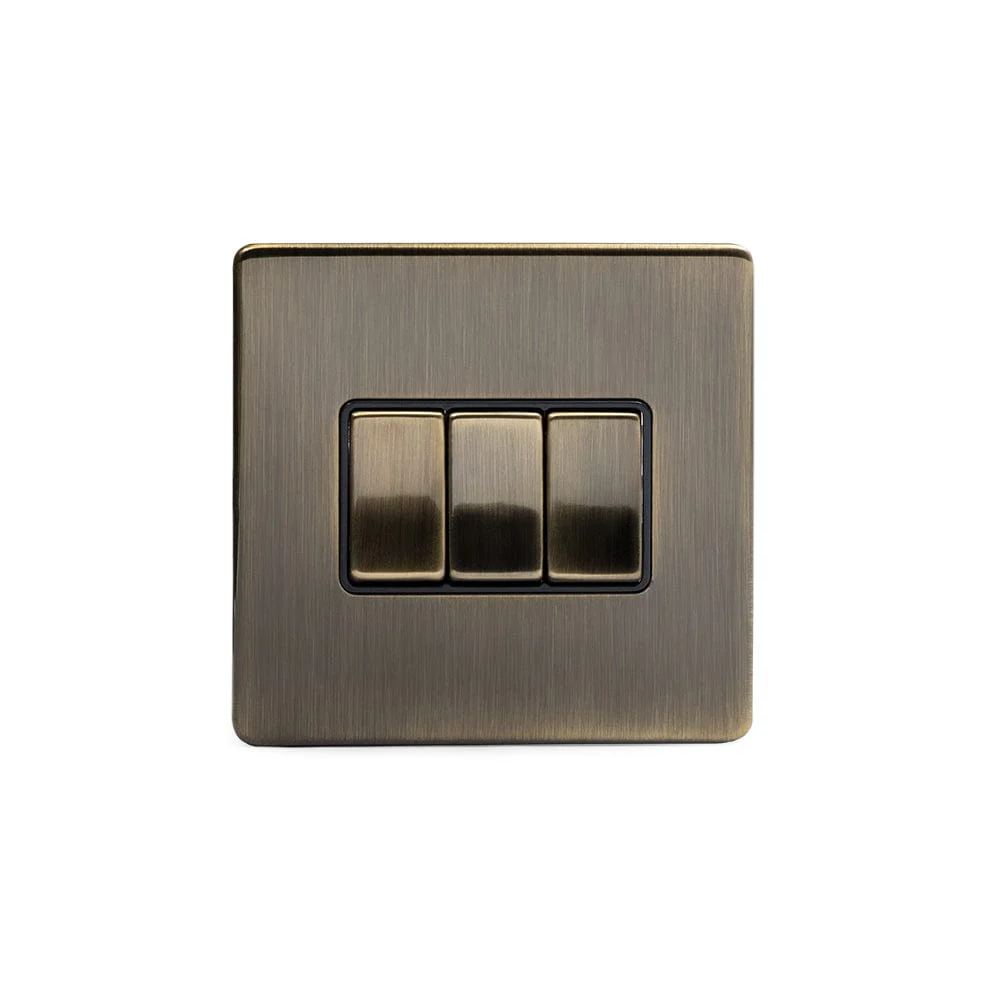 Screwless Antique Brass 10A 3 Gang 2 Way Light Switch