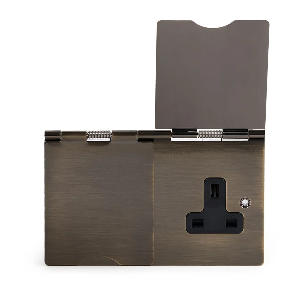 Screwless Antique Brass 13A 2 Gang Floor Plug Socket