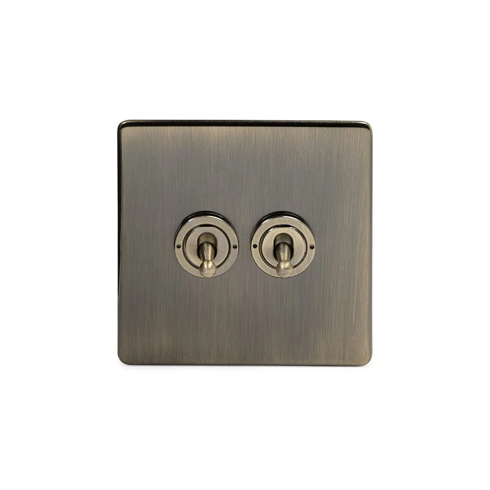 Screwless Antique Brass 2 Gang 2 Way Toggle Light Switch