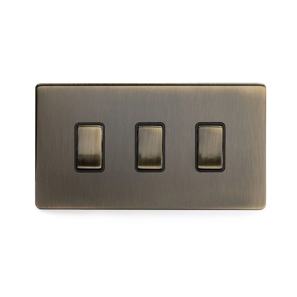 Screwless Antique Brass 3 Gang Light Switch With 1 Intermediate (2 x 2 Way Swich with 1 Intermediate)