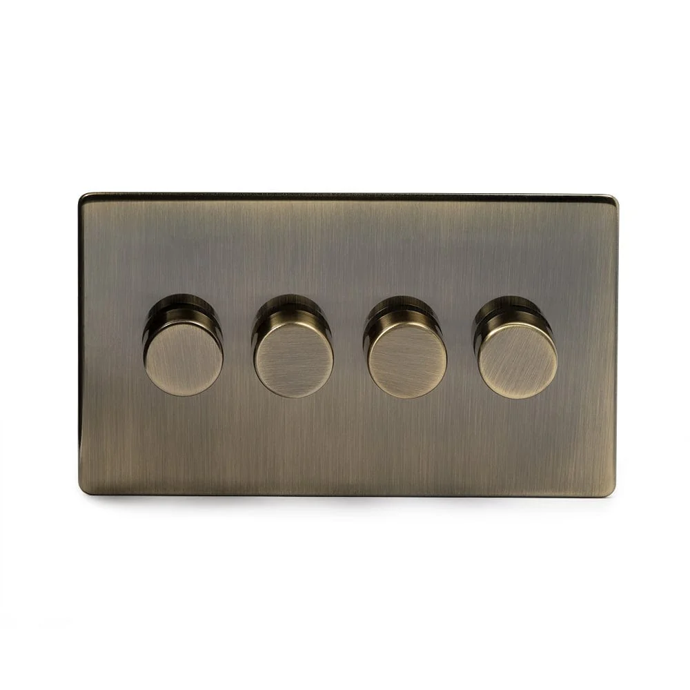 Screwless Antique Brass 4 Gang 2 Way Intelligent Trailing Dimmer Light Switch