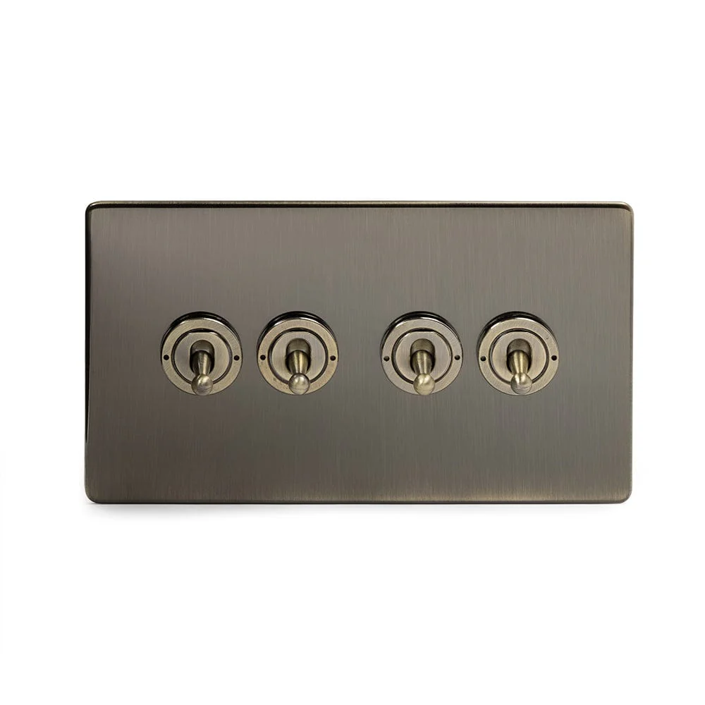 Screwless Antique Brass 4 Gang Intermediate Toggle Light Switch