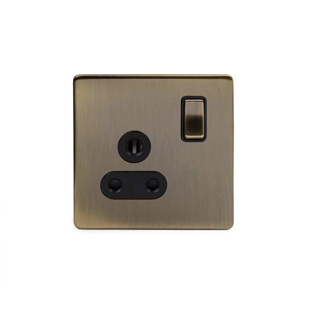 Screwless Antique Brass 5 Amp Plug Socket with Switch Black Ins