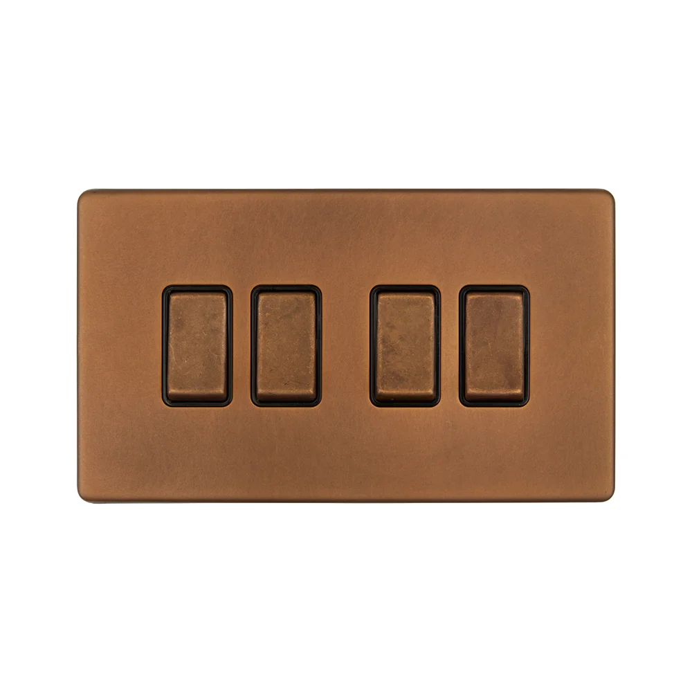 Screwless Antique Copper 10A 4 Gang 2 Way Light Switch
