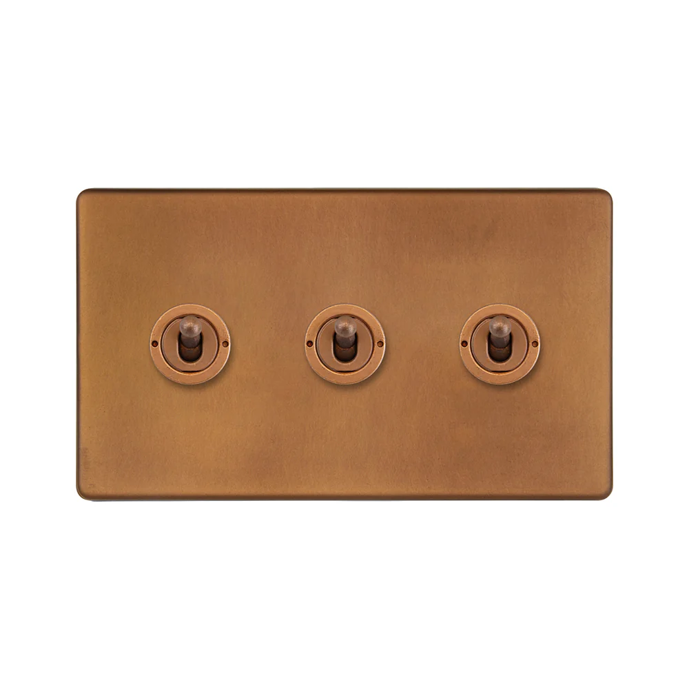 Screwless Antique Copper 3 Gang 2 Way Toggle Light Switch