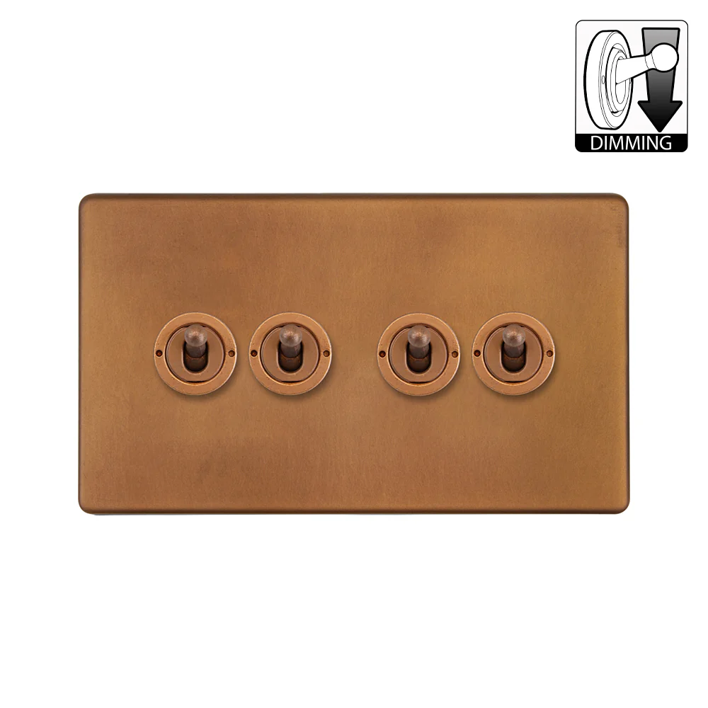 Screwless Antique Copper 4 Gang Dimming Toggle Light Switch