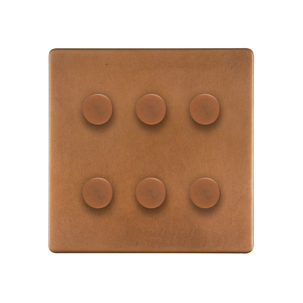 Screwless Antique Copper 6 Gang 2 Way Intelligent Trailing Dimmer Switch LED 150W LED (300w Halogen/Incandescent)
