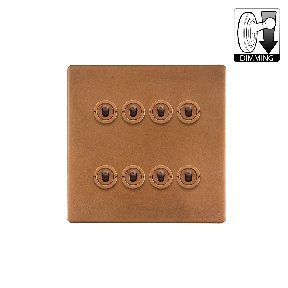 Screwless Antique Copper 8 Gang Dimming Toggle Light Switch