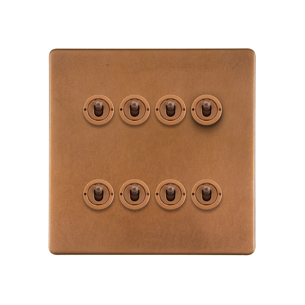 Screwless Antique Copper 8 Gang Toggle Light Switch 20A 2 Way
